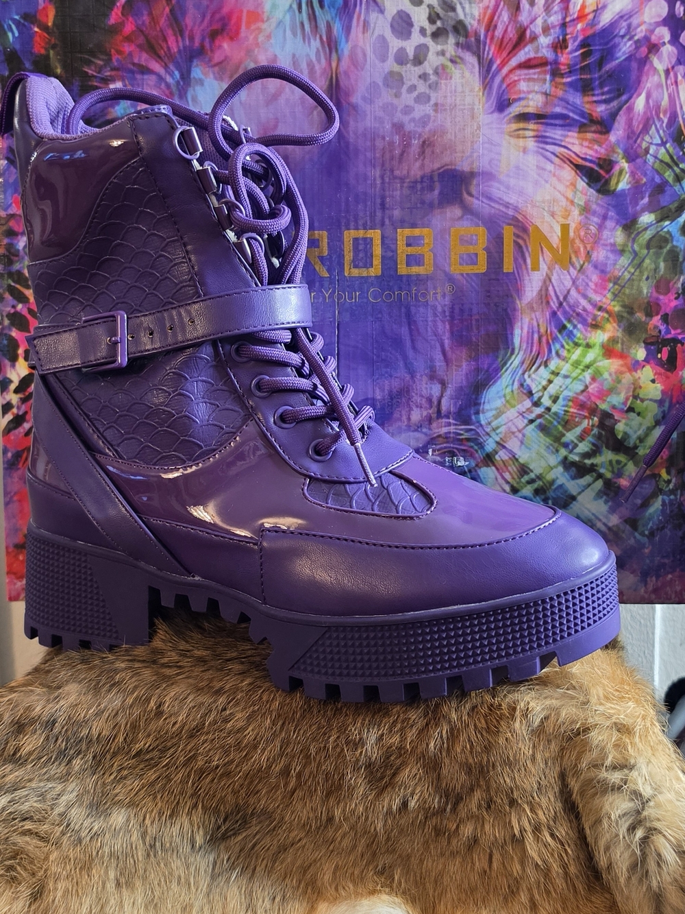 Cape Robbin Glossy Purple Platform Lace-Up Combat Boots - Picture 6 of 7